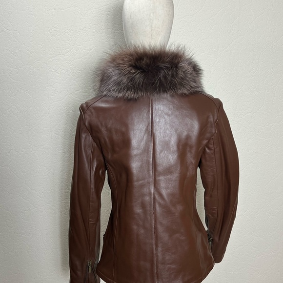 NWT Marvin Richard Brown Fur Leather Coat W/ Leopard Print Lining - Small - Picture 8 of 10